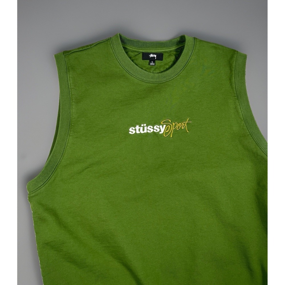 Stussy Sport Fleece Vest Green Men's Size Large Embroidered Logo
